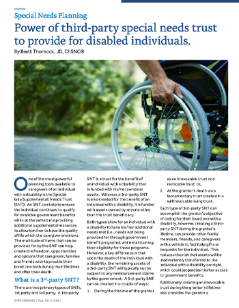 Power of third-party special needs trust to provide for disabled individuals